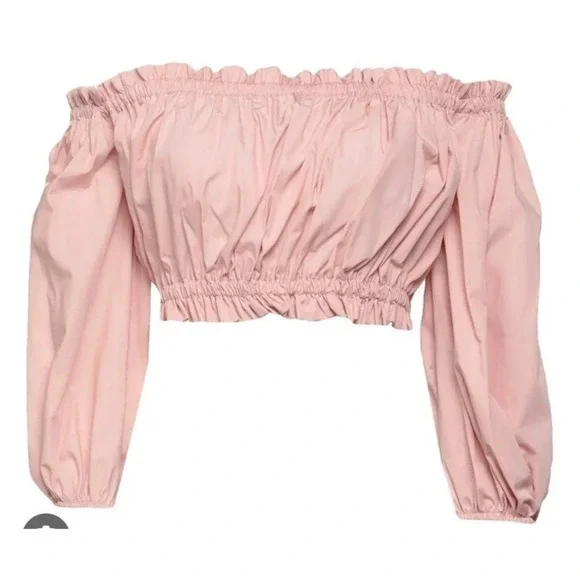 Vicolo Pink Off Shoulder Crop Top Long Sleeve 100% Cotton Made in Italy Size S - Picture 1 of 11